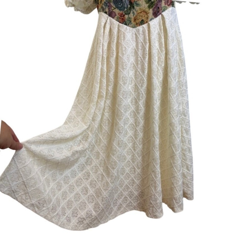 SHEIN Floral Midi Dress L Lace Trim Puff Sleeve Cottagecore Renaissance Milkmaid - Picture 6 of 12